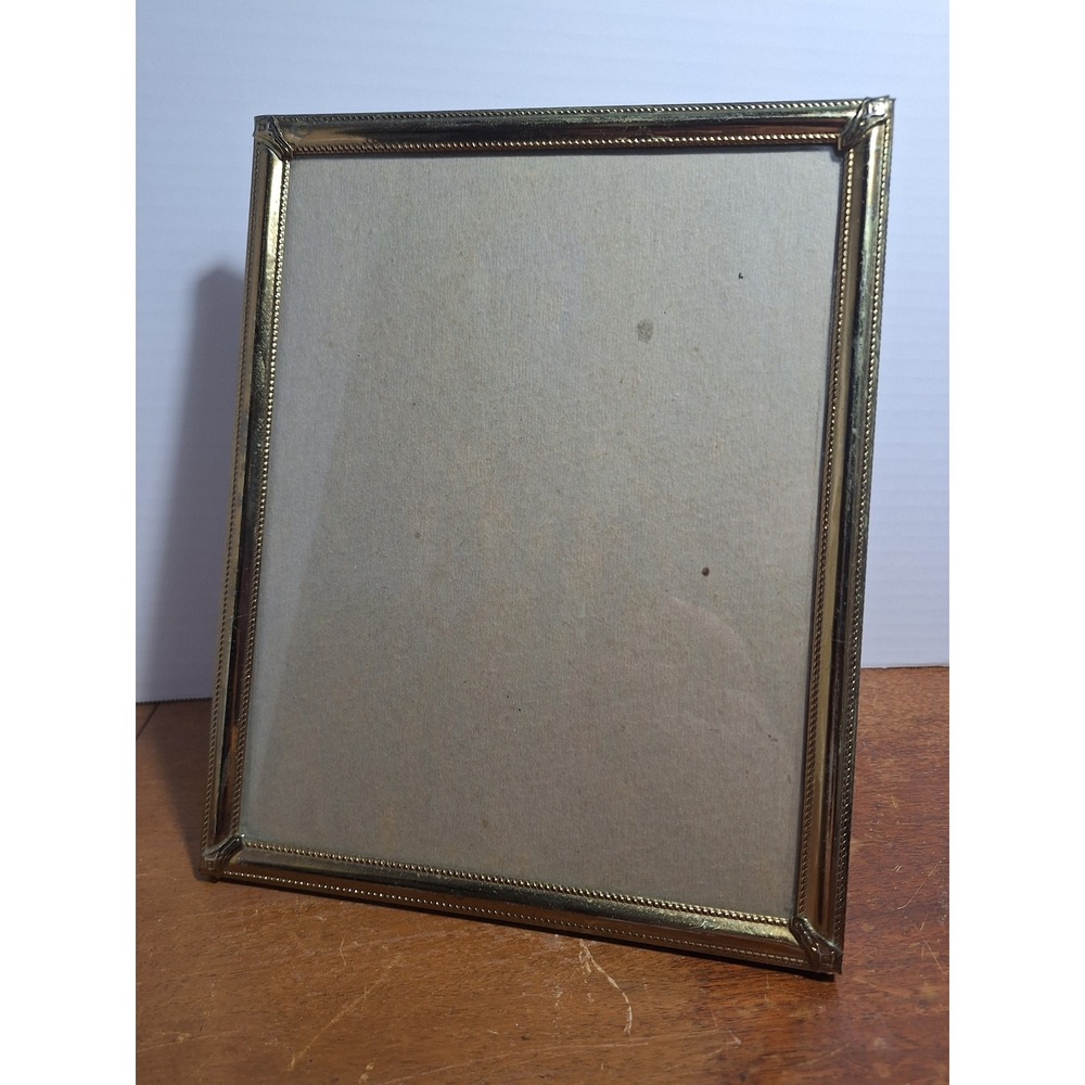 Vintage‎ Gold Tone Metal Beaded 8x10 Picture Frame Tabletop Easel Back